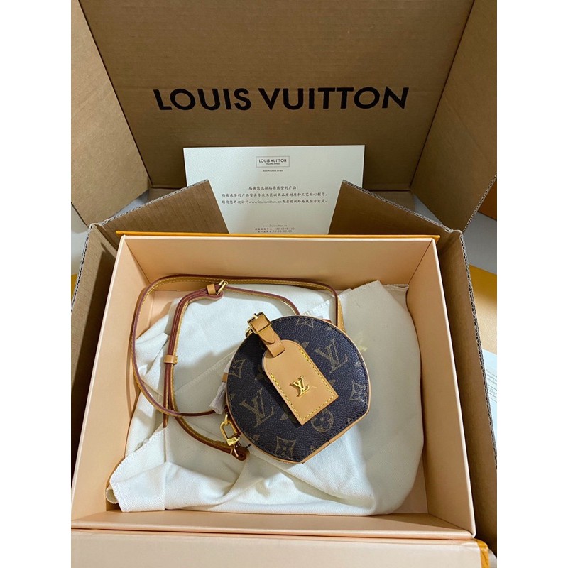 túi xách tay mini dáng hộp tròn da in logo có dây đeo chéo louis vuitton LV