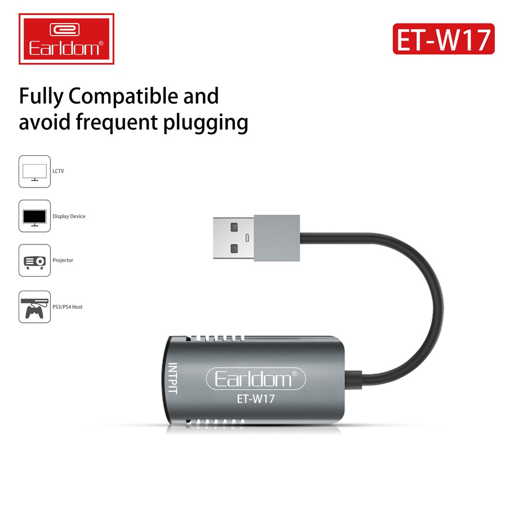 Cáp HDMI to USB 3.0 Video Capture Earldom ET-W17 + W16 - Hỗ Trợ Live Stream, Ghi Hình Từ Điện Thoại, Camera, PS4, XBOX