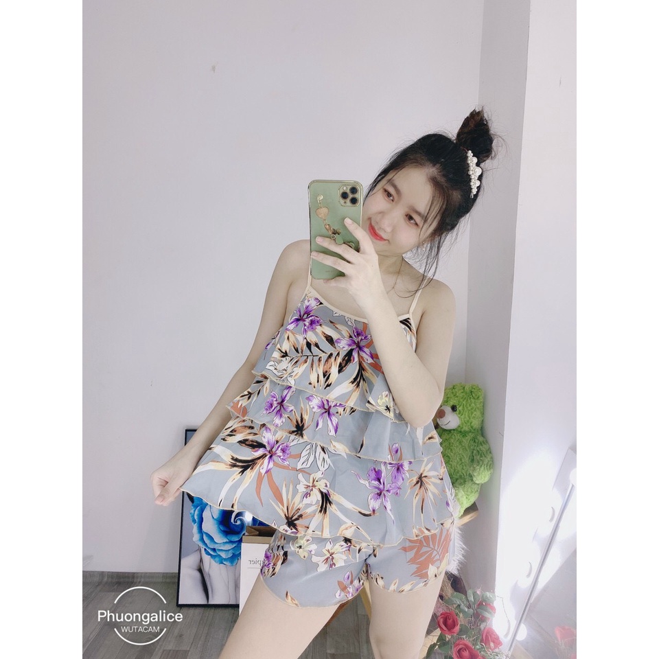 Đồ bộ mặc nhà áo 2 dây quần đùi  đồ ngủ nữ dễ thương hè mặc mát.