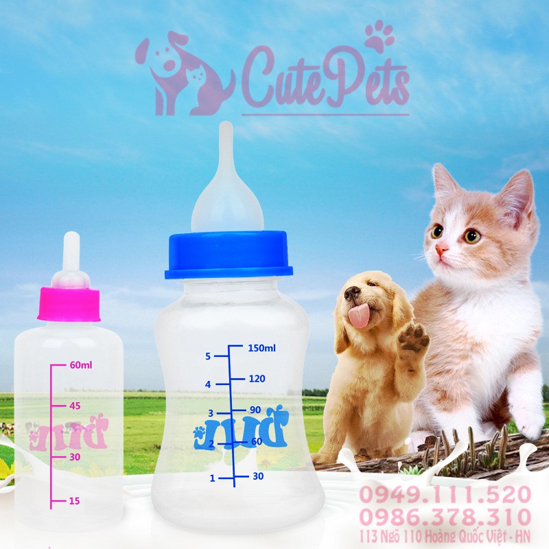 Bình sữa dành cho chó mèo con 150ml và 60ml - CutePets Phụ kiện thú cưng Pet shop Hà Nội