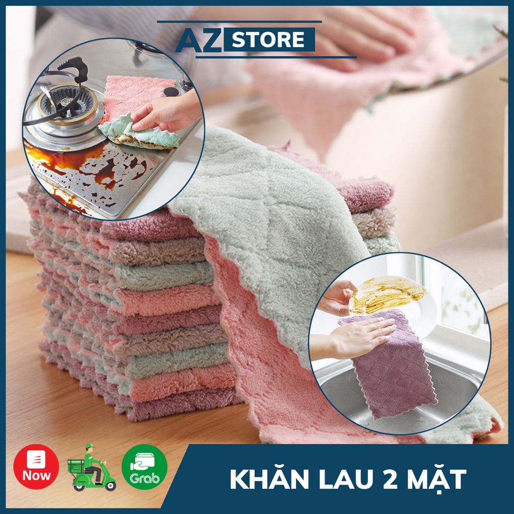 Gói 10 Khăn Lau Bếp, Khăn Lau Tay, Khăn Lau Chén 2 Mặt Siêu Thấm Hút - AZ Store
