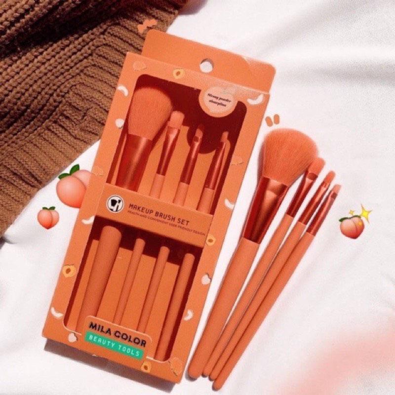 Bộ 4 Cọ Trang Điểm Tone Cam Hồng MILA COLOR Beauty Tools 5017