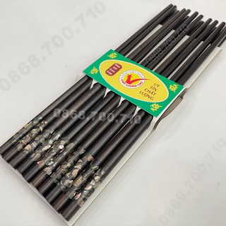 Đũa ăn gỗ Mun đen đầu tròn gắn vỏ bào ngư 10 đôi