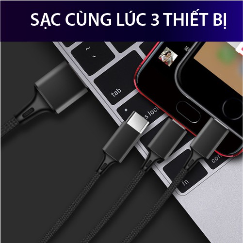 [Giá Hủy Diệt] Cáp Sạc 3 Đầu đa năng IPhone - Micro Usb - Type C Dây Dù Chống Đứt Dài 1M -  (MÀU SẮC NGẪU NHIÊN)