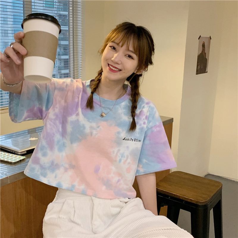 SUXI Áo croptop tay ngắn dáng rộng trẻ trung thời trang cho nữ