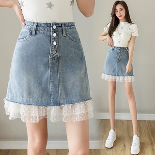 Chân Váy Jeans Chữ A Phối Lưới Thời Trang Nữ Tính