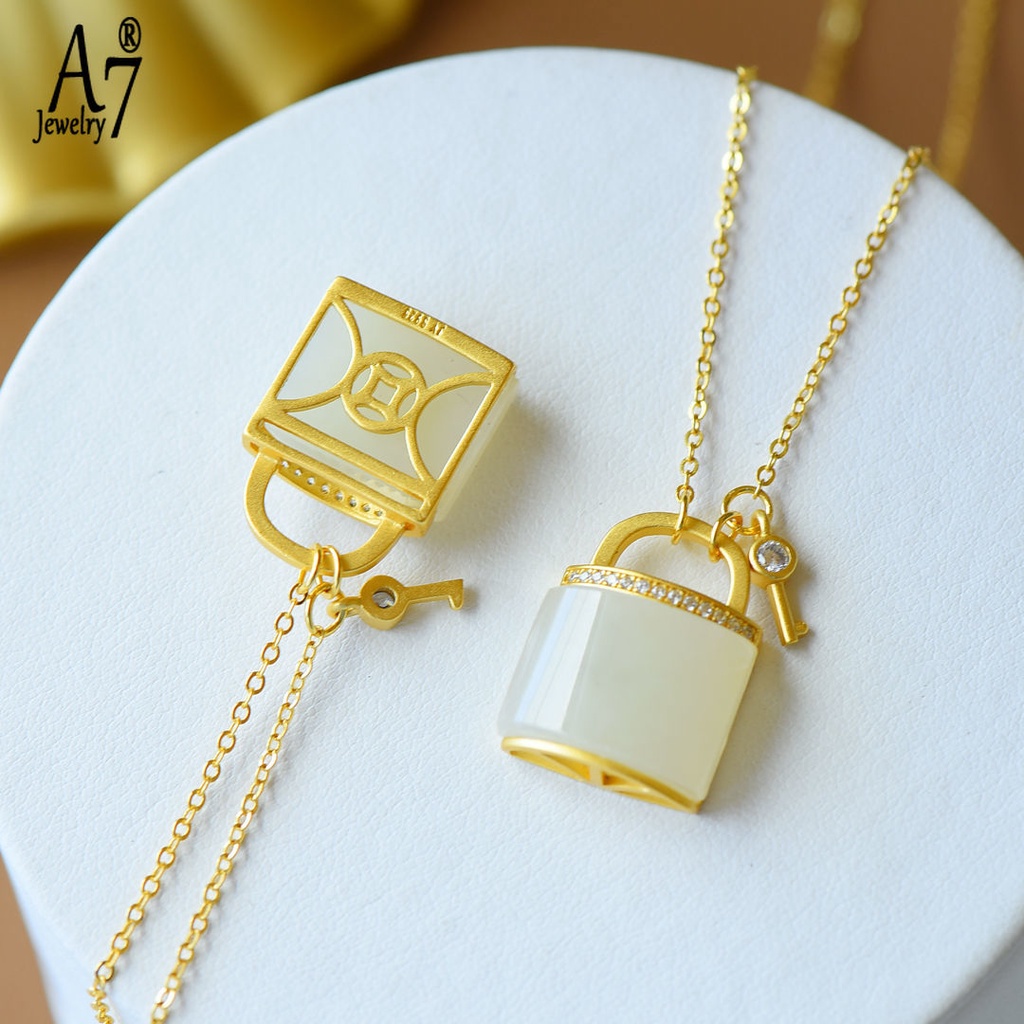 Bộ Vòng cổ Bạc S925 Mặt Ngọc Bích Trắng Cổ Điển Lâu Trôi Nhiều Màu Sắc Tùy Chọn Cho Nữ