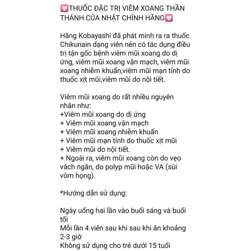 Viên uống hỗ trợ giảm xoang Nhật bản Kobayashi Chikunain