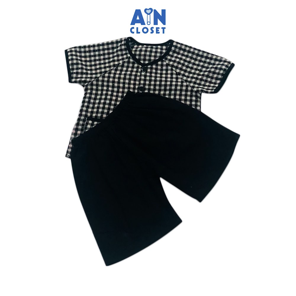 Bộ quần áo bà ba lửng unisex họa tiết Caro đen cotton - AICDBTVL1J49 - AIN Closet