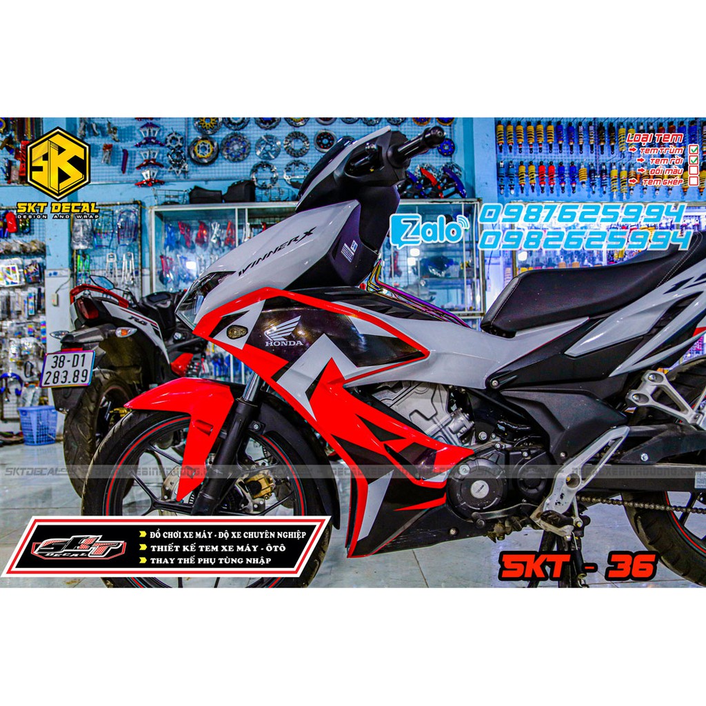 Tem trùm xe winner x bạc đỏ đen