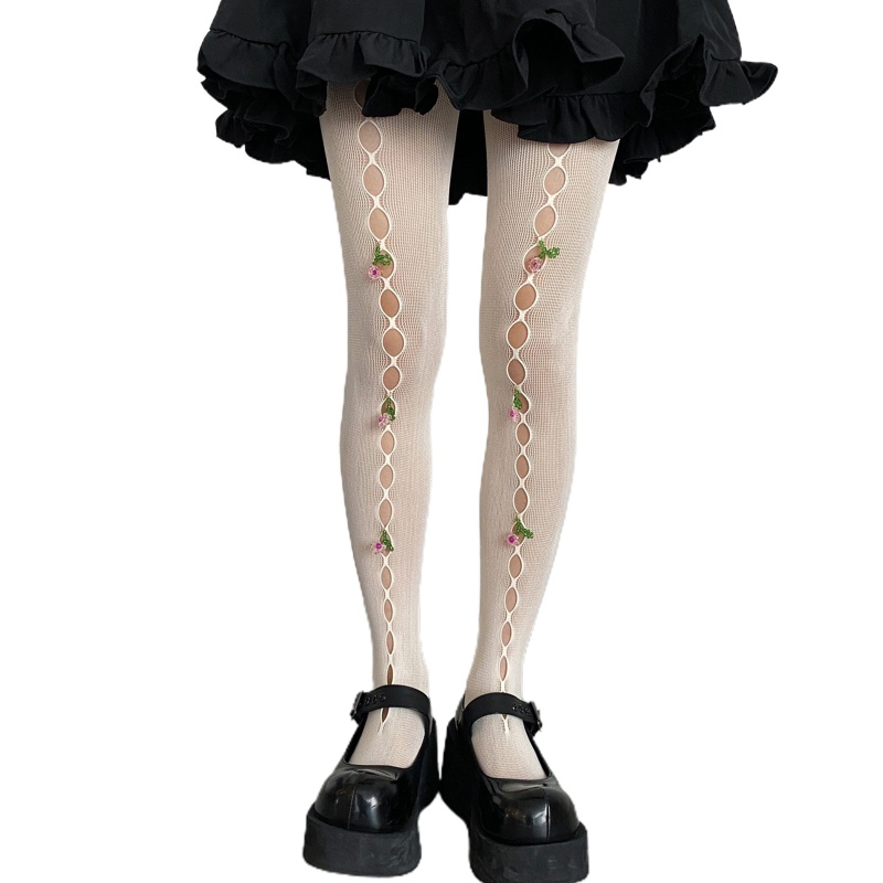 Xiangbao Quần Tất Lưới Khoét Rỗng Đính Pha Lê Phong Cách Lolita Cho Nữ