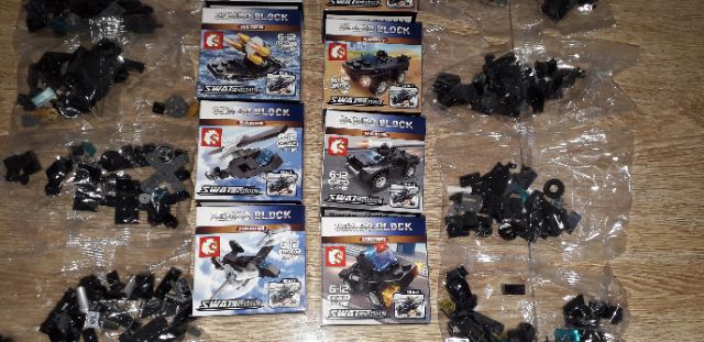 Sét 10 hộp LegoSWAT 10200 xe tàu lắp ráp kết hợp thành trực thăng Swat