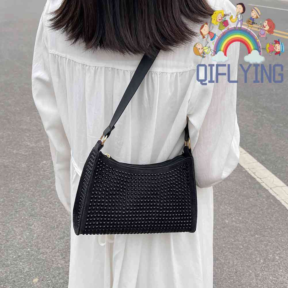 Túi Kẹp Nách Da PU Đính Đá Kim Cương Lấp Lánh Thời Trang Cho Nữ