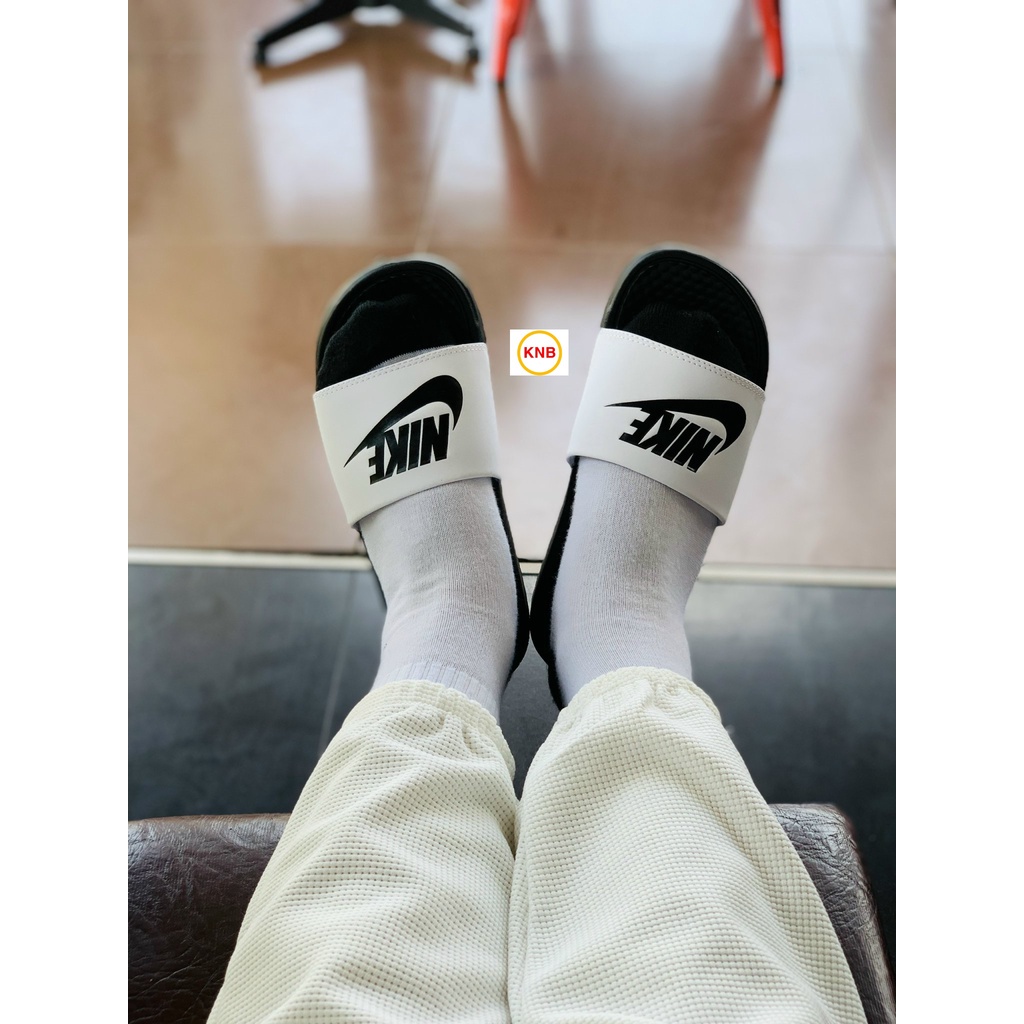 Dép nike nam nữ, dép quai ngang nam nữ unisex nike benassi cartoon ❤️FREESHIP + Hộp❤️ màu đen quai trắng