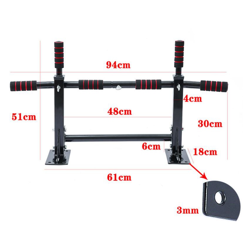 Xà đơn gắn tường đa năng Wall Pull Up Bar P90X- Có Thêm Thanh Ngang Đen và 3 Móc tròn treo Bao Cát