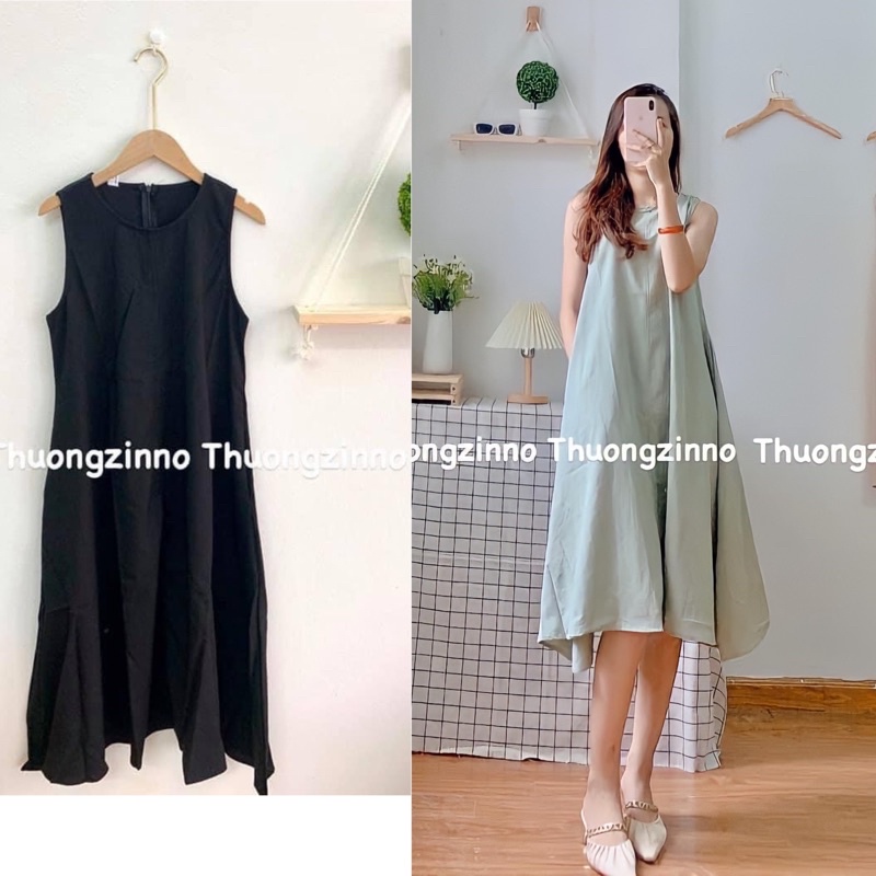 [Ảnh thật/Video]Váy sát nách vai suông dáng xoè Đầm trơn vintage dáng dài | BigBuy360 - bigbuy360.vn