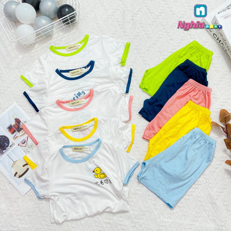 Bộ dài tay thun thời trang trẻ em, đồ bộ NGHĨA BABY hình mặt gấu tay dài 11-23kg
