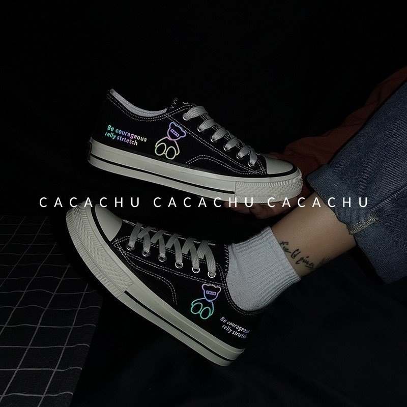 Giày sneaker nữ thể thao hot trend 2021 hình Gấu phản quang Cv đẹp CACACHU G007, đế siêu êm cổ ngắn thời trang