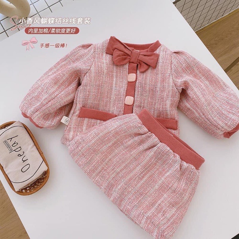 Set váy dạ lót lông tiểu thư cho bé
