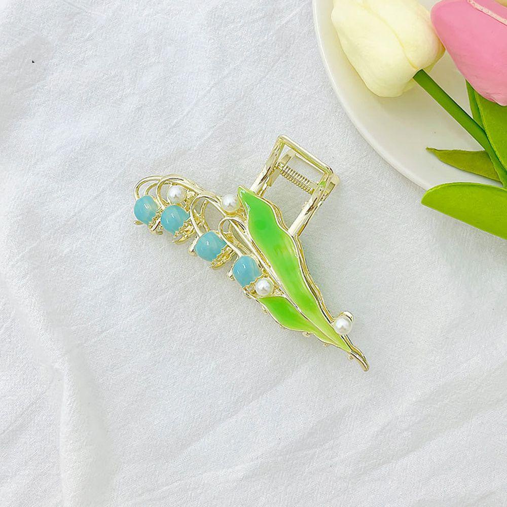 Kẹp Tóc Móng Vuốt Hình Cá Mập Đính Hoa Màu Ngà Thanh Lịch Cho Nữ