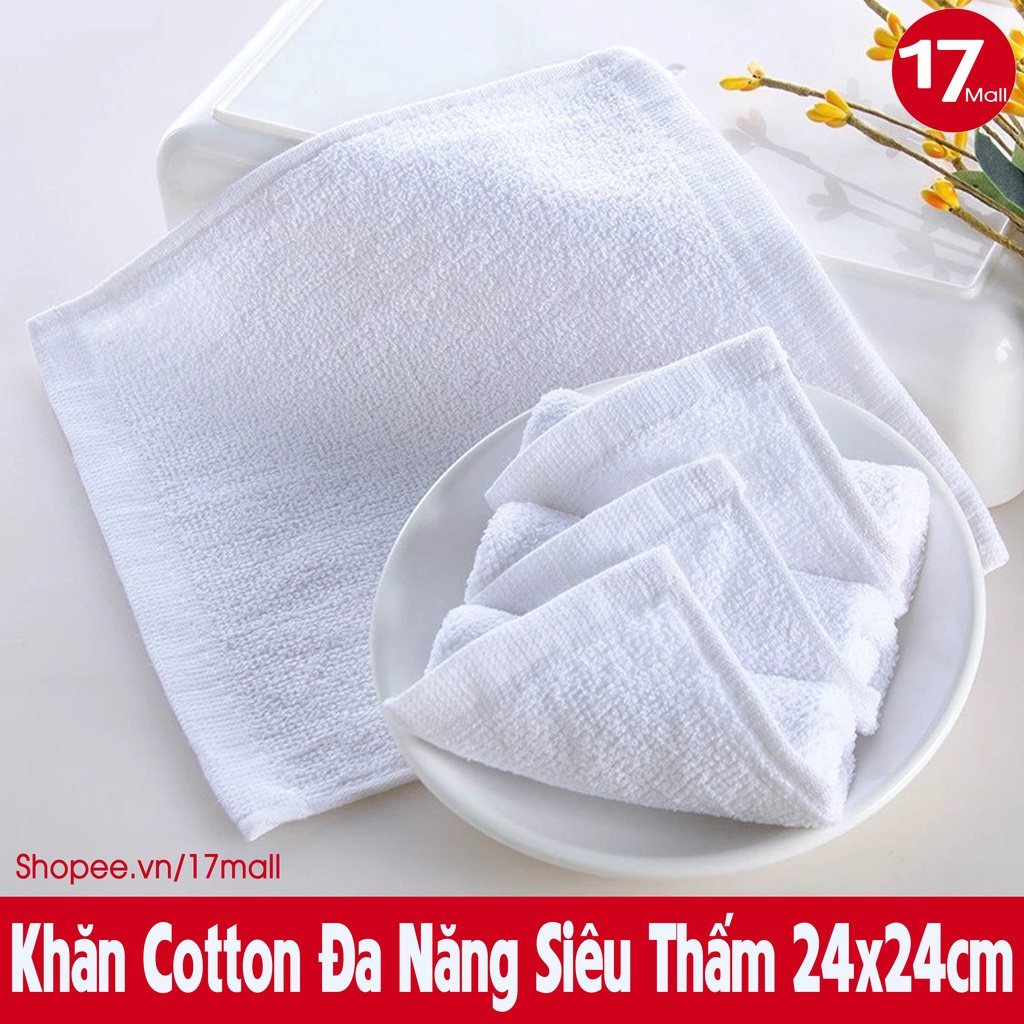 BÁN SỈ 500 Khăn lau đa năng siêu thấm, khăn cotton lau tay, lau xe, nhà bếp, quán ăn vuông 24x24cm trắng 17Mall
