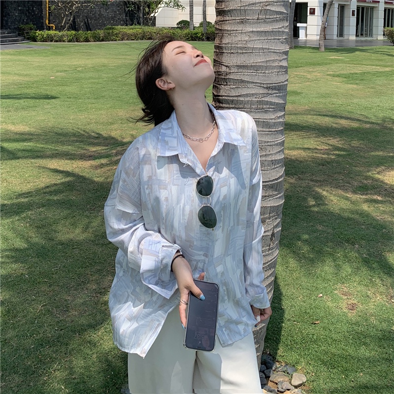 Áo Khoác Sơ Mi Chiffon Tay Dài Chống Nắng Màu Nhuộm Cá Tính