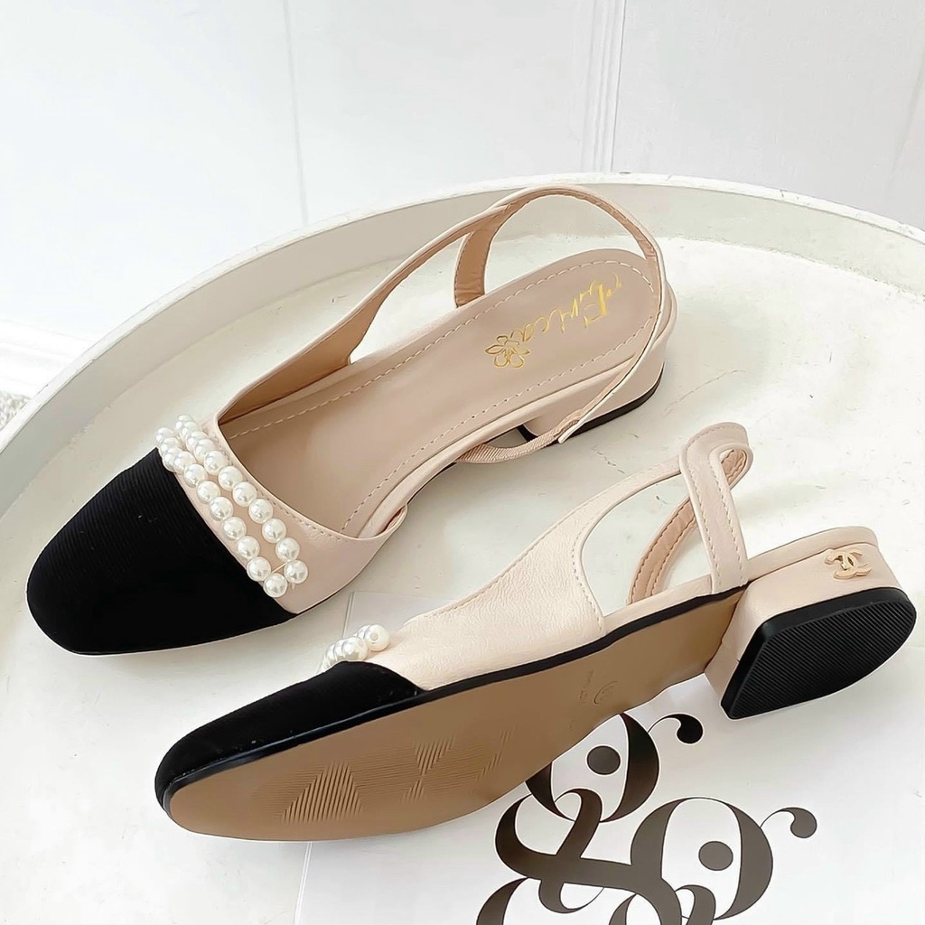 Sandal bít mũi da mịn khoét cạnh viền dây hạt - 2P