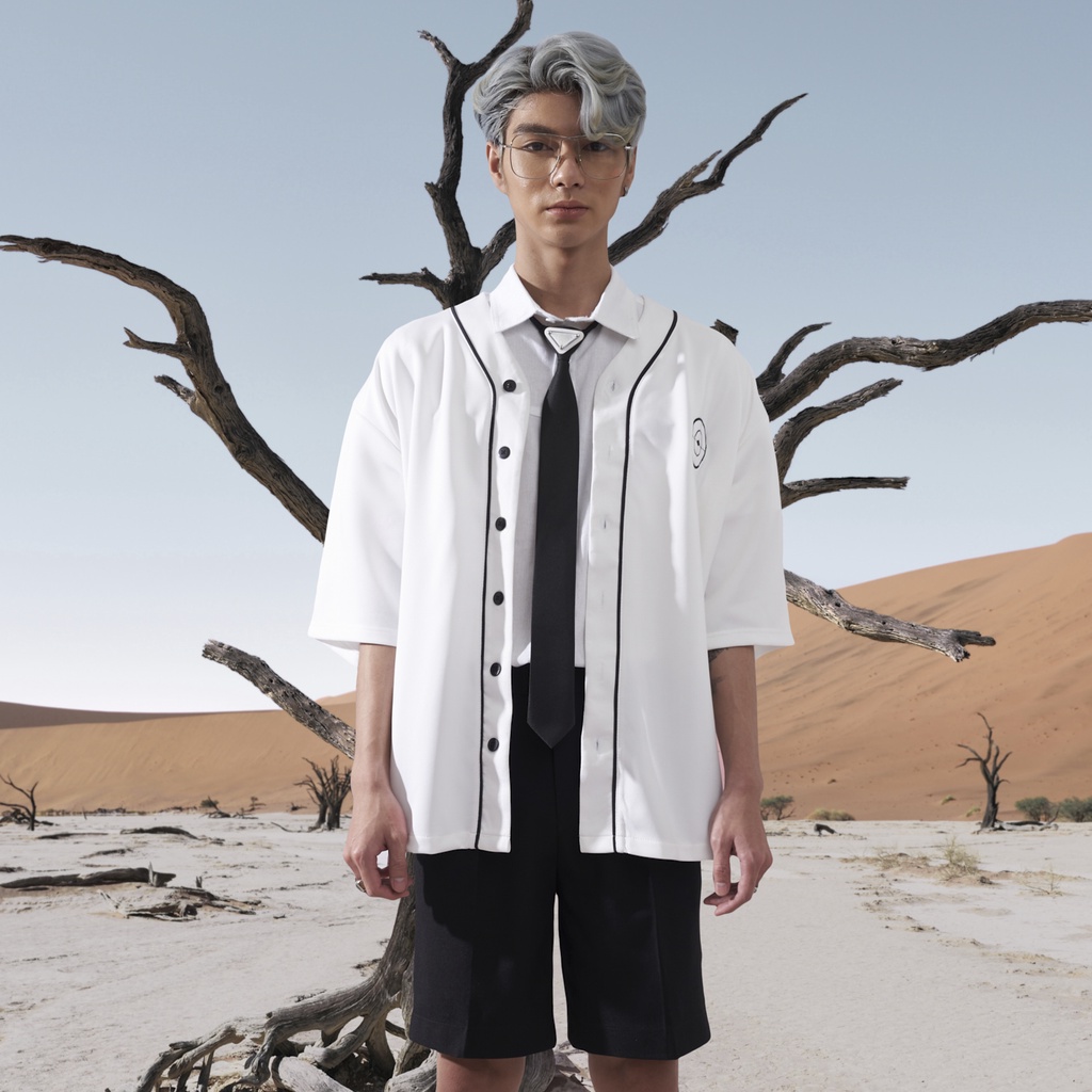 Áo sơ mi trắng bóng chày tay ngắn thêu họa tiết cao cấp chất thun Poly độ bền cao CATSA ASN176