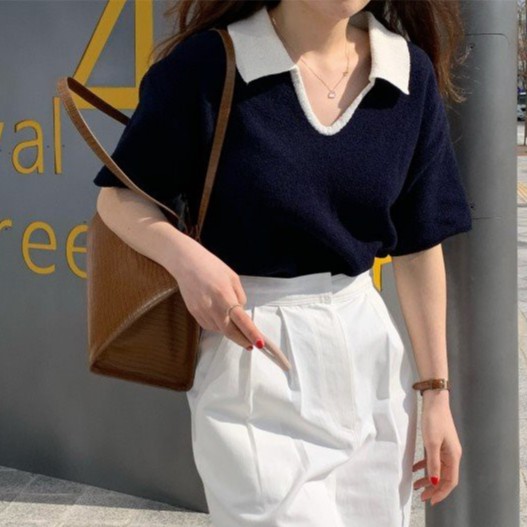 Áo Sweater Tay Ngắn Cổ Polo Phong Cách Hàn Quốc | BigBuy360 - bigbuy360.vn