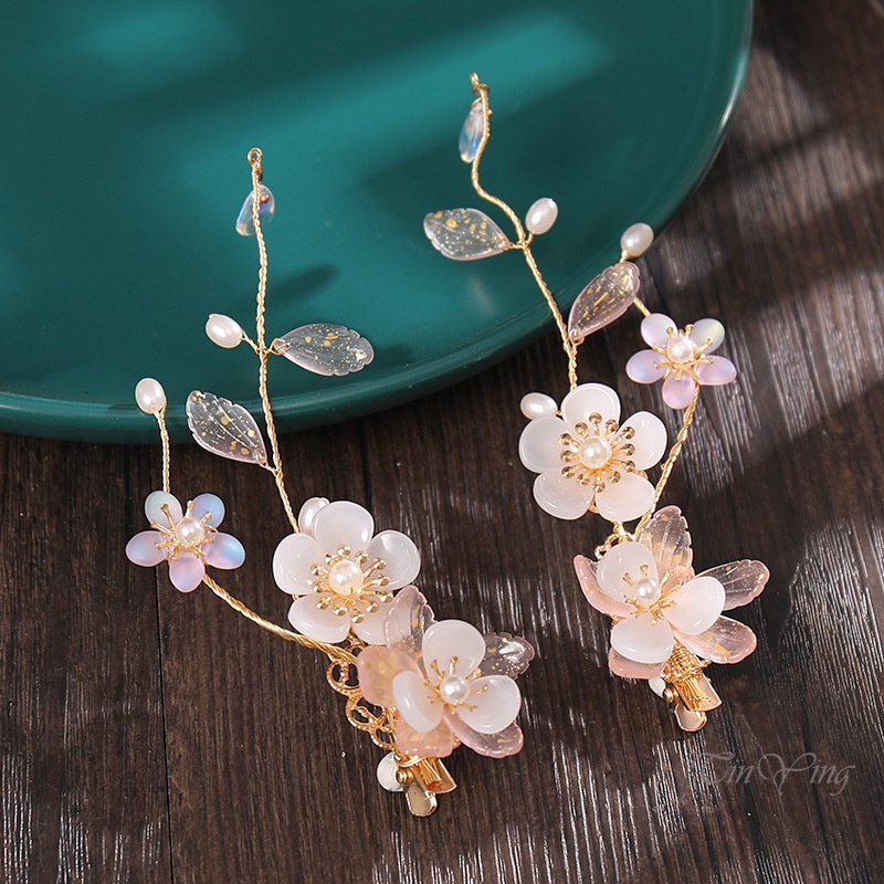 GETNOIVAS Set 2 Trâm Cài Tóc Hoa Đính Ngọc Trai Phong Cách Trung Hoa Dễ Thương