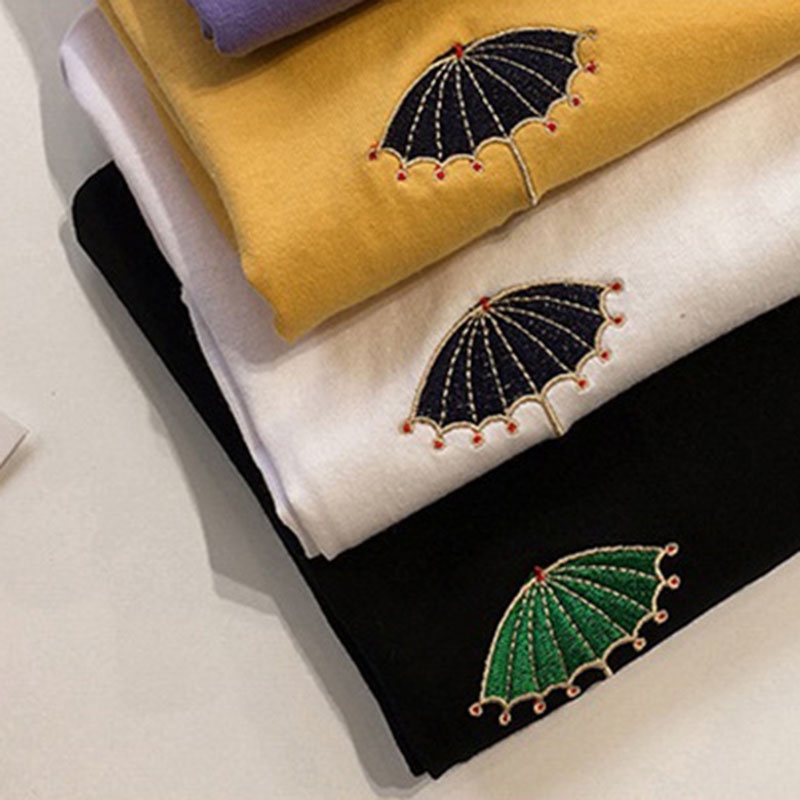 IELGY   Áo Thun Dài Vừa Thêu Họa Tiết Thời Trang Hàn Quốc Cho Nữ