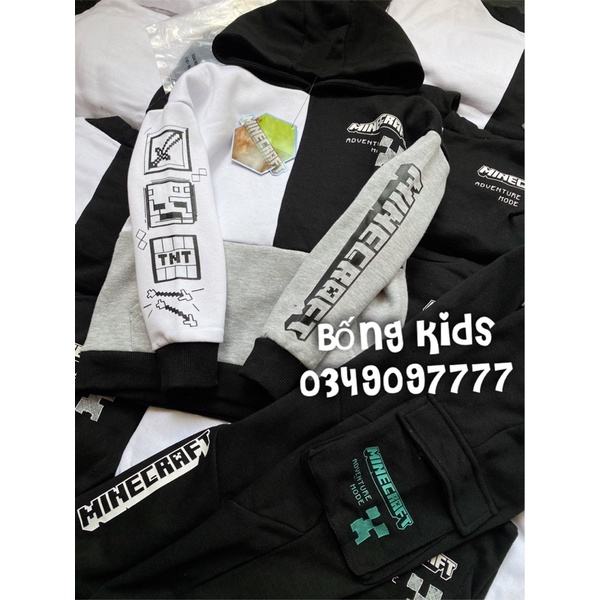 Bộ Nỉ Hoodie Bé Trai Minecraft Phối Màu PR