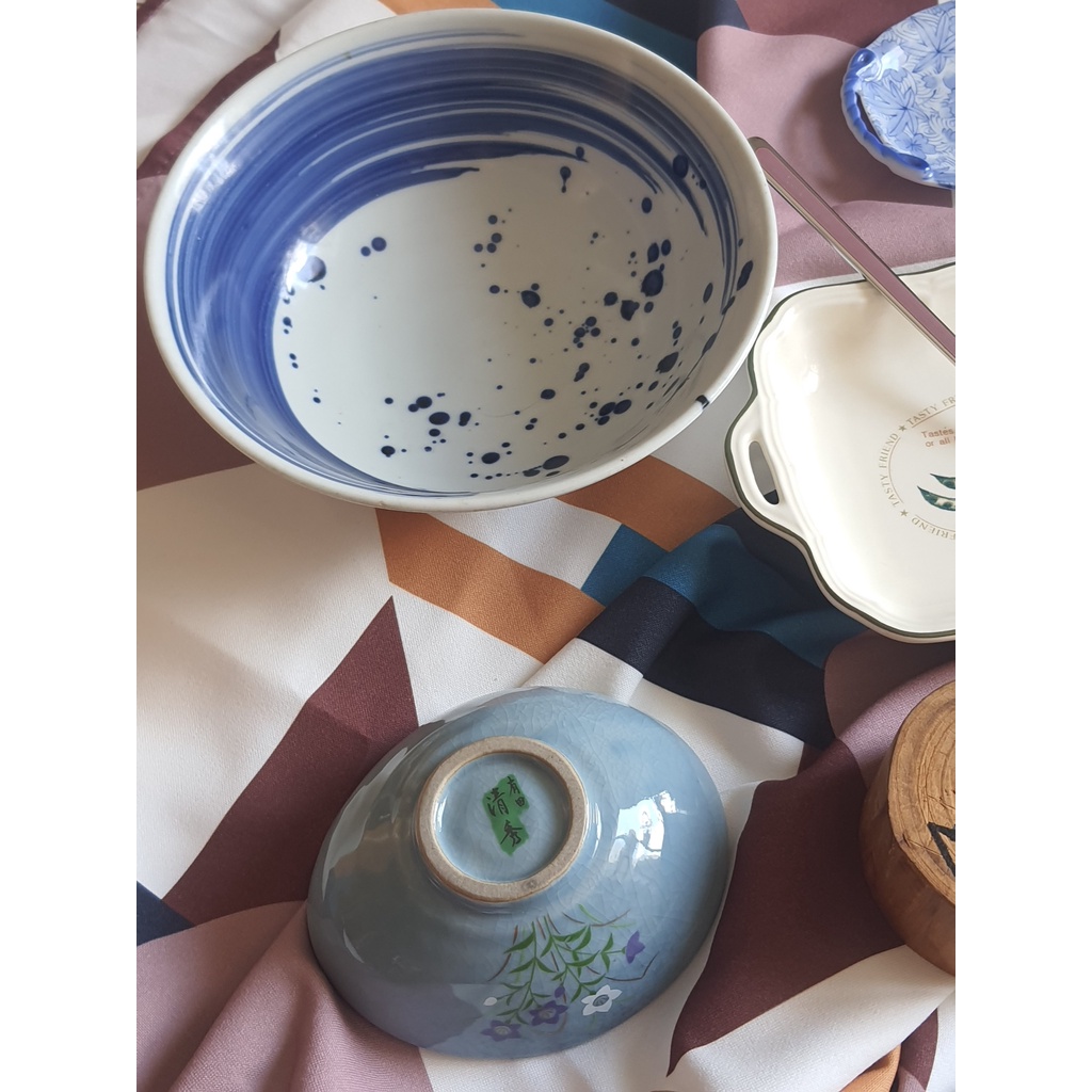 Tô Gốm size đại tone lam vẩy sơn - hàng sưu tầm gốm sứ Nhật, sứ Hàn, sứ Châu Âu, đựng thức ăn, trang trí bàn ăn