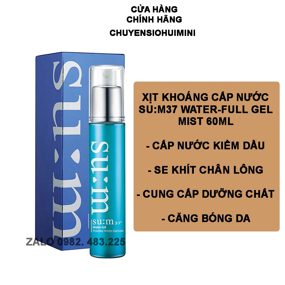 Xịt khoáng cấp nước Sum 37 xanh giúp căng mọng da, kiềm dầu giảm mụn - Su:m37 Water-full Timeless Water Gel Mist 60ml