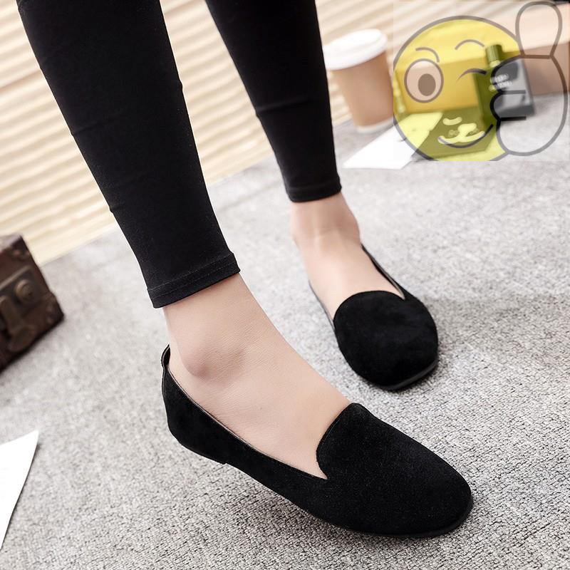 Giày Lười Da Lộn Mũi Vuông Màu Xám / Hồng / Đen Phong Cách Hàn Quốc Cổ Điển Thời Trang Cho Nữ