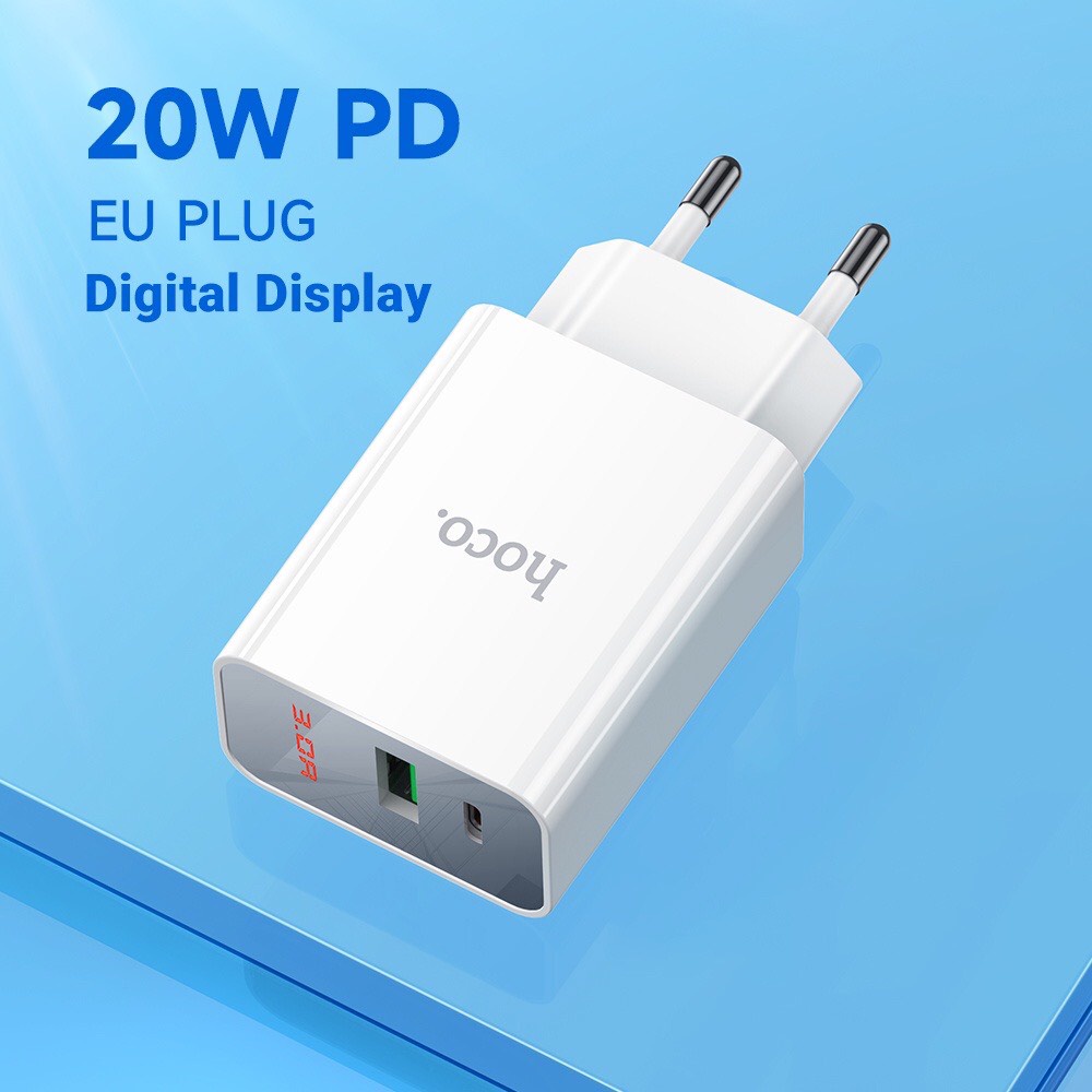 Củ sạc nhanh Hoco C100A có Cổng USB C 20W PD 4.0 3.0 USB Type C thích hợp, Đèn LED Hiển Thị Dòng Điện Khi Dùng.