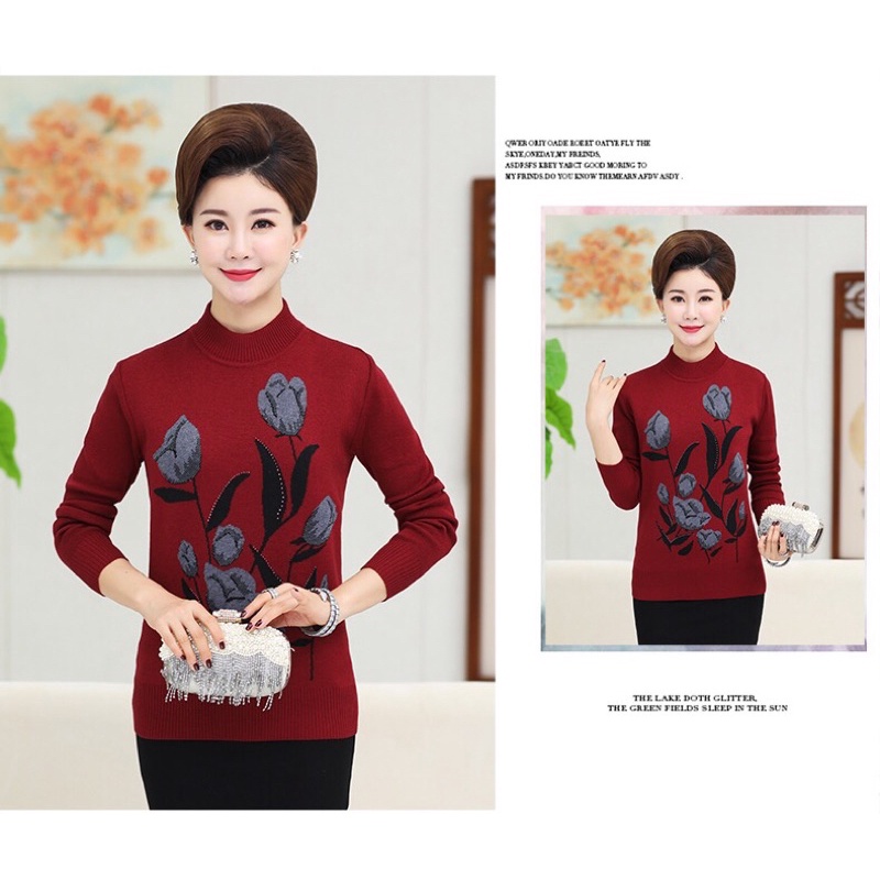 áo len nữ trung niên nữ cho bà cho me_áo len dệt kim trung niên nữ sang trọng áo khoác len trung niên