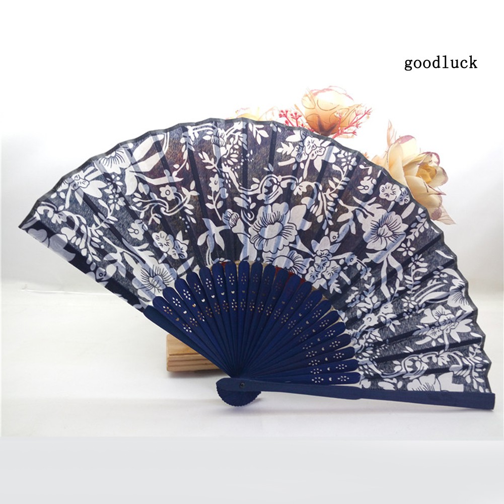 Quạt Xếp Cầm Tay 21cm Họa Tiết Hoa Phong Cách Retro