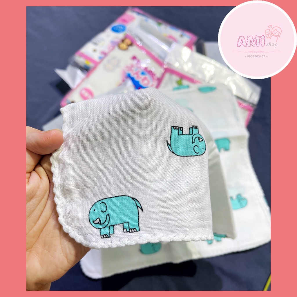 Gói 10 chiếc khăn sữa xuất Nhật in hình dễ thương