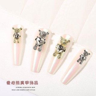 Charm Gấu Đá Ôm Tim Đá Trắng Cao Cấp Đính Móng