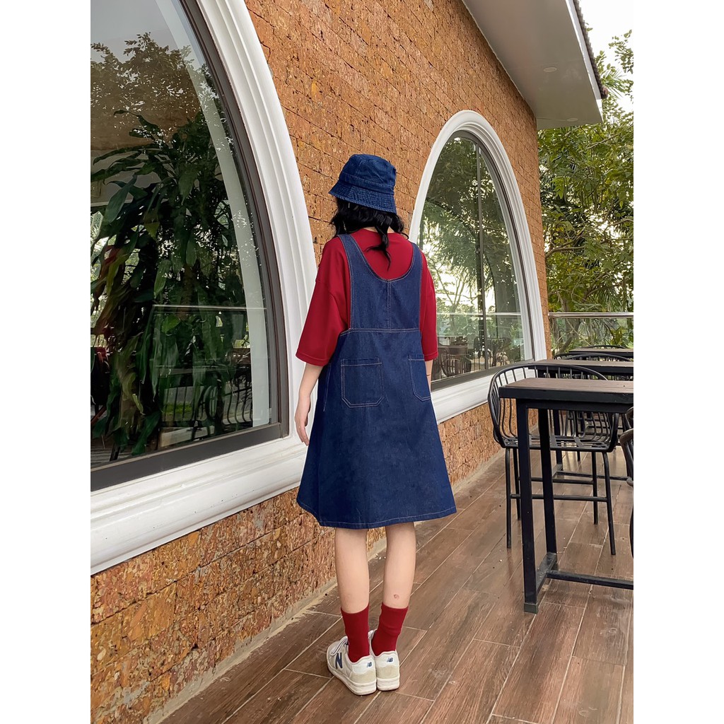 Yếm váy lửng jeans xanh đậm judy