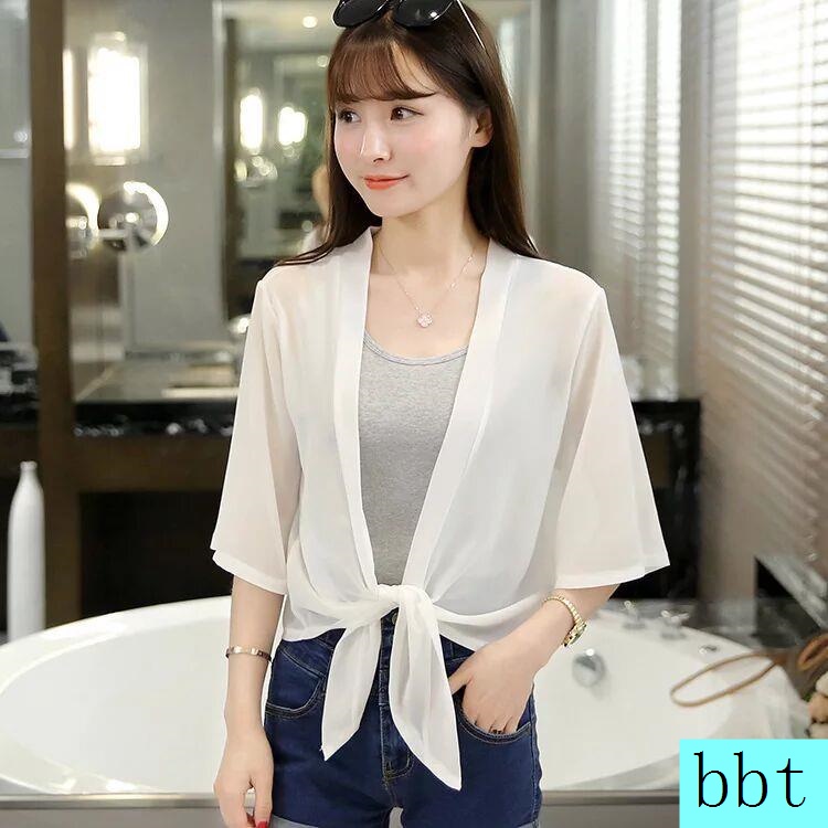 Áo Khoác Cardigan Ngắn Siêu Mỏng Chất Liệu Chiffon Thời Trang Đi Biển Cho Nữ