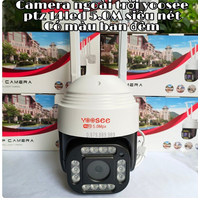 Camera yoosee ngoài trời Ptz 14led 5.0Mpx quay quét 360 siêu nét, chịu nắng mưa, có màu ban đêm