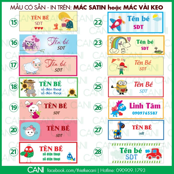 COMBO 50 cái Sticker giấy tên bé Nhãn dán học sinh Nhãn vở Tem giấy In theo yêu cầu, thông tin riêng