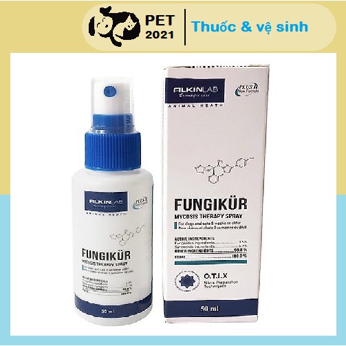 ALKIN FUNGIKUR 50ml Xịt Chữa Nấm, Ve Rận Ghẻ Ngứa Viêm Da Cho Chó Mèo