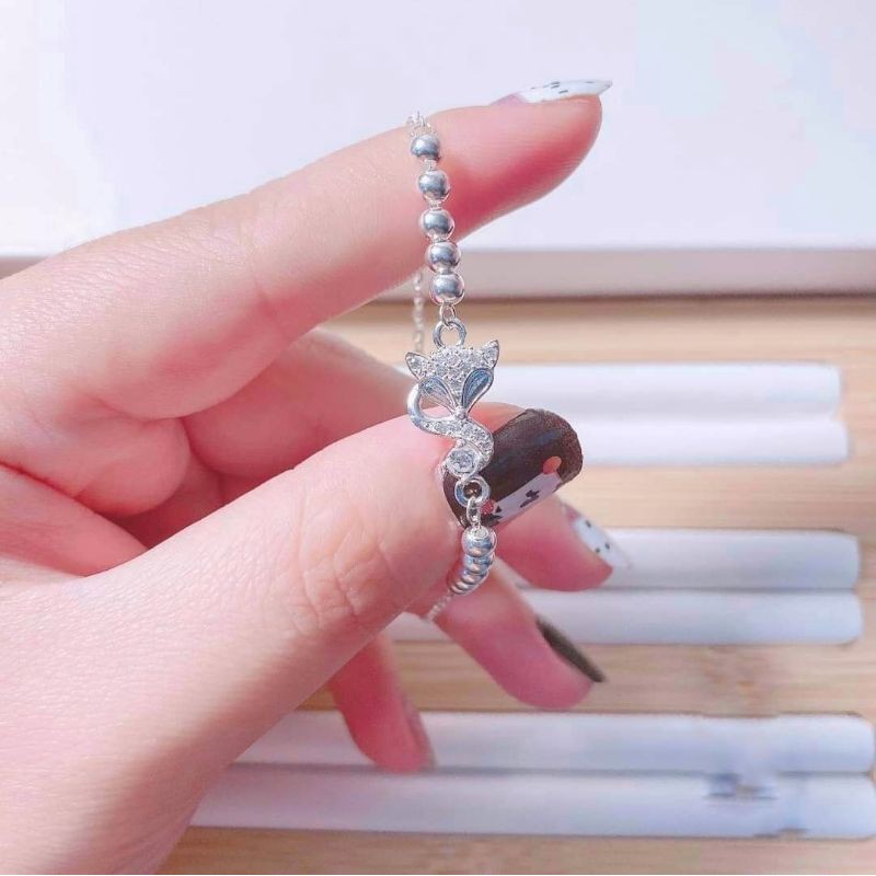 Lắc tay hồ ly bạc thật 925 DaLiA Jewelry lắc tay bạc phối bi chuẩn bạc xinh lung linh