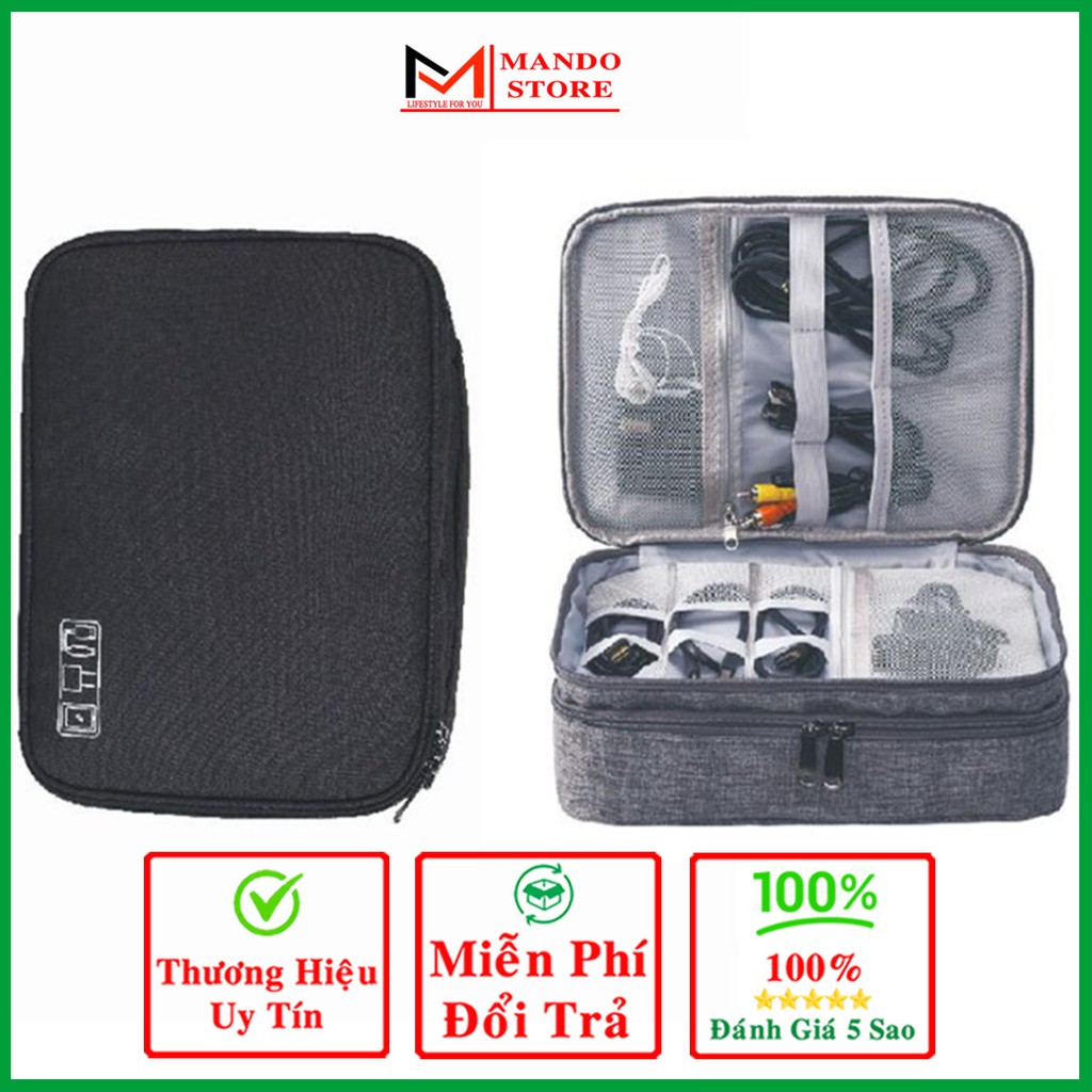 Túi Đựng Phụ Kiện Điện Thoại Máy Tính Bảng 2 Ngăn Lớn Cải Tiến Nhiều Ngăn Chống Nước, Chống Sốc
