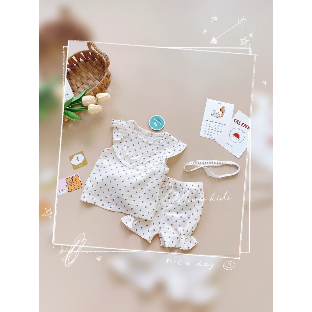 Đồ Bộ Mặc Nhà Cho Bé Chất Xô Musline Cao Câp Kèm Băng Đô Cho Bé Gái Dễ Thương Vải HM180 Homikids