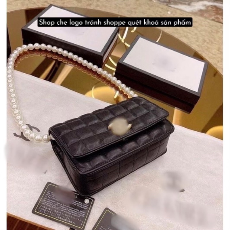Túi Đeo Chéo Trần Ô Vuông Dây Ngọc Logo Đính Hạt (Giá Sỉ)