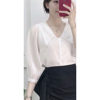 Áo tơ oganza cổ nhọn